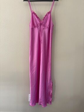Vintage Diamond Tea Satin Slip Dress Pink Made in 🇨🇦 Nightgown Lingerie Style